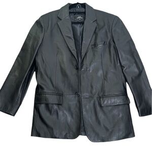 Jones New York black leather jacket blazer size 38R matrix goth classic